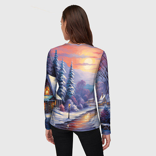 Женский лонгслив Заснеженный новогодний лес чудес / 3D-принт – фото 4