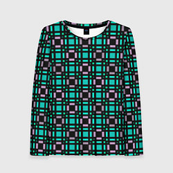 Женский лонгслив Зелено-сиреневый с черный клетчатый узор