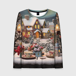 Женский лонгслив Объемные новогодние домики