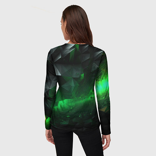 Женский лонгслив Асимметрия зеленого узора / 3D-принт – фото 4