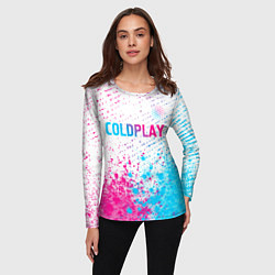 Лонгслив женский Coldplay neon gradient style посередине, цвет: 3D-принт — фото 2