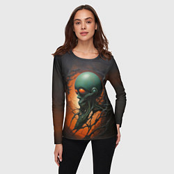 Лонгслив женский Страшный инопланетянин, цвет: 3D-принт — фото 2