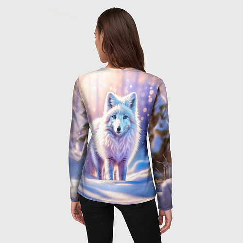 Женский лонгслив Заснеженный зимний пейзаж с песцом / 3D-принт – фото 4
