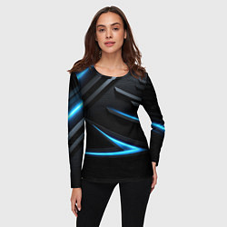 Лонгслив женский Черный и синий фон с абстракцией, цвет: 3D-принт — фото 2
