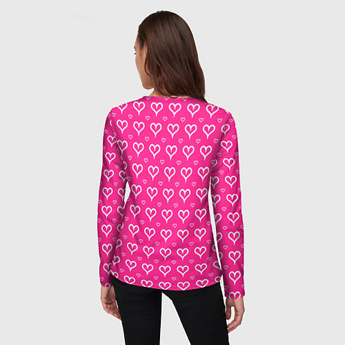 Женский лонгслив Сердечки паттерн насыщенный розовый / 3D-принт – фото 4
