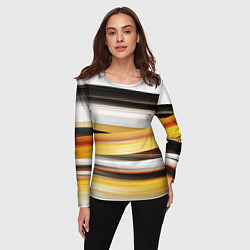 Лонгслив женский Черные белые желтые полосы, цвет: 3D-принт — фото 2