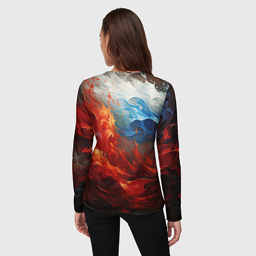 Женский лонгслив Абстрактный белый синий красный дым / 3D-принт – фото 4