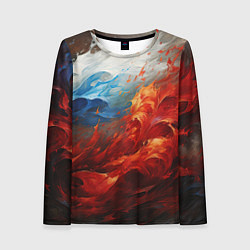 Женский лонгслив Абстрактный белый синий красный дым