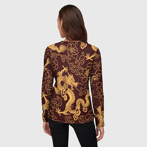 Женский лонгслив Черно-золотая гравюра дракона / 3D-принт – фото 4