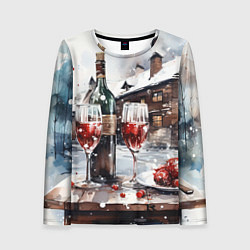 Лонгслив женский Новогодние напитки на фоне зимнего пейзажа, цвет: 3D-принт