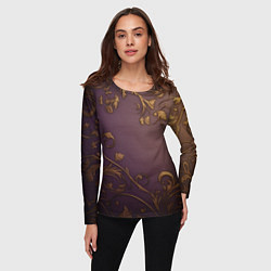 Лонгслив женский Золотистые узоры на фиолетовом фоне, цвет: 3D-принт — фото 2