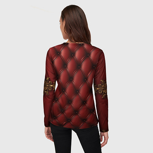 Женский лонгслив Золотой герб России на красном кожаном фоне / 3D-принт – фото 4