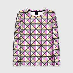 Лонгслив женский Геометрический треугольники бело-серо-розовый, цвет: 3D-принт