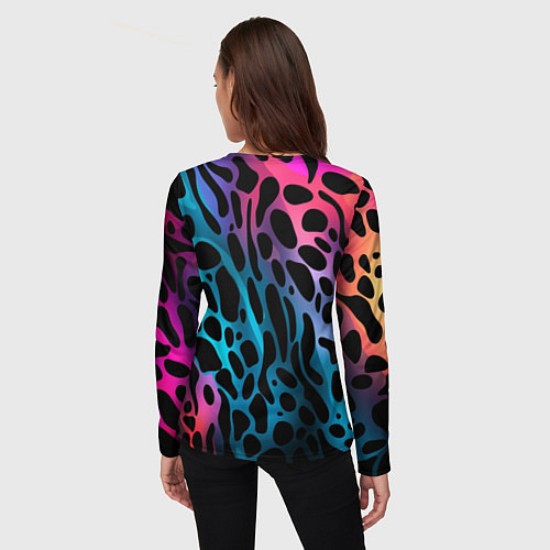 Женский лонгслив Черные пятна на разноцветном фоне / 3D-принт – фото 4