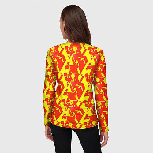 Женский лонгслив Красные фигуры на жёлтом фоне / 3D-принт – фото 4