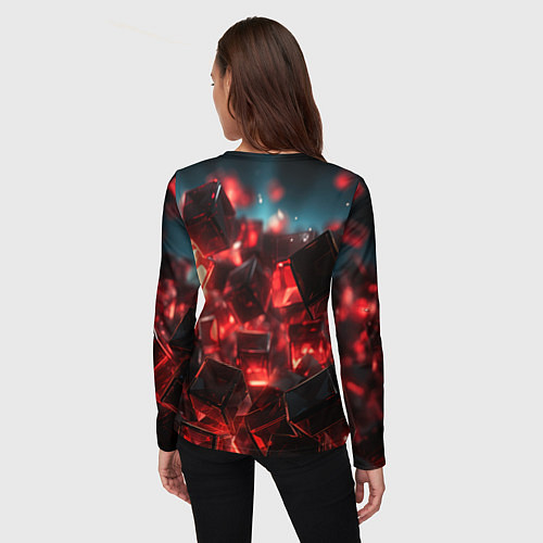 Женский лонгслив Красные кубики абстракция / 3D-принт – фото 4