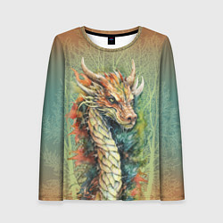 Женский лонгслив Зеленый древесный дракон с деревьями