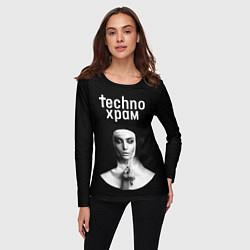 Лонгслив женский Techno храм монашка держит четки с крестиком, цвет: 3D-принт — фото 2