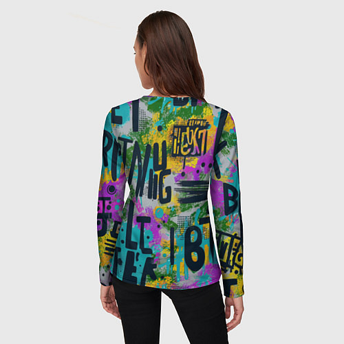 Женский лонгслив Загадочный абстрактный текст на ярком фоне / 3D-принт – фото 4