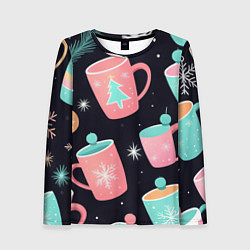 Женский лонгслив Паттерн новогодние кружки - нейросеть