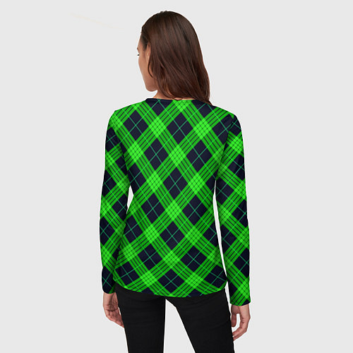 Женский лонгслив Шотландка сине-зелёный / 3D-принт – фото 4