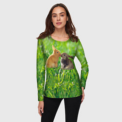 Лонгслив женский Кролики в траве, цвет: 3D-принт — фото 2