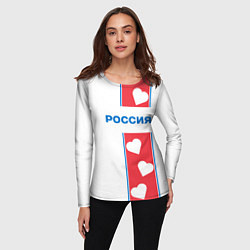 Лонгслив женский Россия с сердечками, цвет: 3D-принт — фото 2