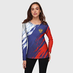 Лонгслив женский Россия Sport брызги красок триколор, цвет: 3D-принт — фото 2