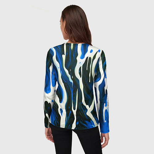 Женский лонгслив Текучая краска белая и синяя / 3D-принт – фото 4