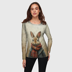Лонгслив женский Кролик в шарфе, цвет: 3D-принт — фото 2