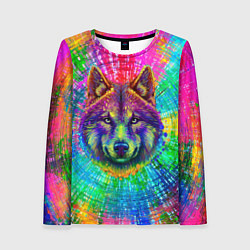 Лонгслив женский Цветной волк, цвет: 3D-принт