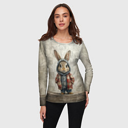 Лонгслив женский Кролик в пальто, цвет: 3D-принт — фото 2