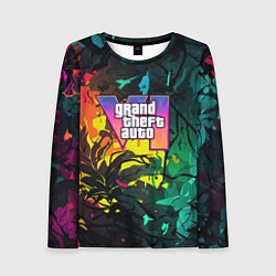 Лонгслив женский GTA 6 logo абстрактные листья, цвет: 3D-принт