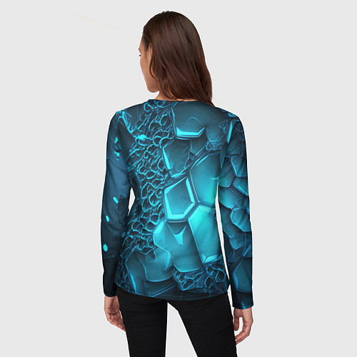 Женский лонгслив Palworld логотип на ярких синих неоновых плитах / 3D-принт – фото 4