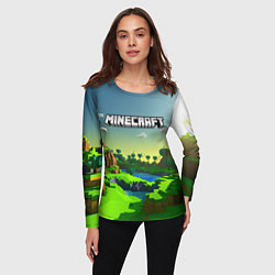 Лонгслив женский Minecraft logo зеленый летний мир, цвет: 3D-принт — фото 2