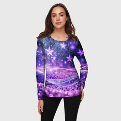 Лонгслив женский Абстрактные звезды в фиолетовых искрах, цвет: 3D-принт — фото 2