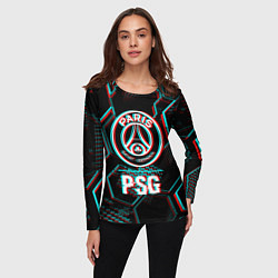 Лонгслив женский PSG FC в стиле glitch на темном фоне, цвет: 3D-принт — фото 2