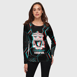 Лонгслив женский Liverpool FC в стиле glitch на темном фоне, цвет: 3D-принт — фото 2