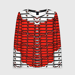 Лонгслив женский Красно-белая техно броня, цвет: 3D-принт