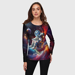 Лонгслив женский Космонавт далматинец в неоновой галактике, цвет: 3D-принт — фото 2