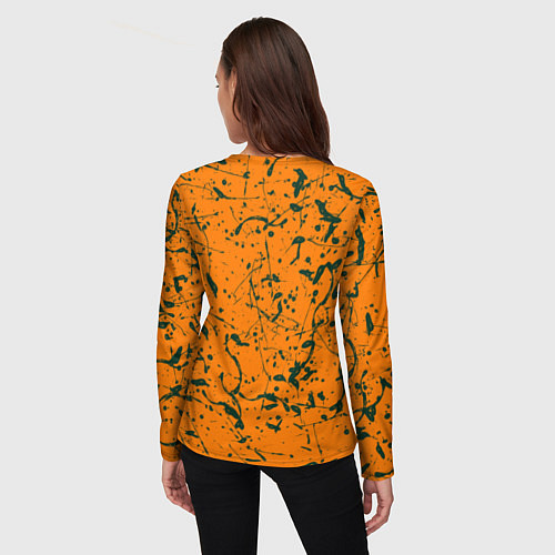 Женский лонгслив Оранжевый с брызгами зеленой краски / 3D-принт – фото 4