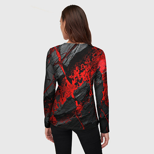 Женский лонгслив Красные разломы черных камней / 3D-принт – фото 4