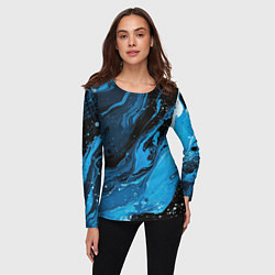 Лонгслив женский Черно-синяя абстракция геометрическая, цвет: 3D-принт — фото 2