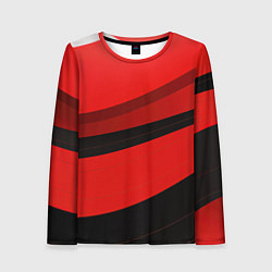 Лонгслив женский Объемные волны абстракции и геометрии черно-красны, цвет: 3D-принт