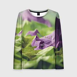 Лонгслив женский Геометрический пейзаж фиолетовый и зеленый, цвет: 3D-принт