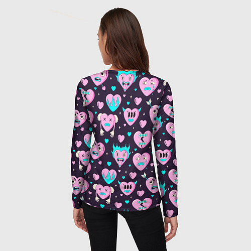 Женский лонгслив Паттерн с арт сердцами / 3D-принт – фото 4