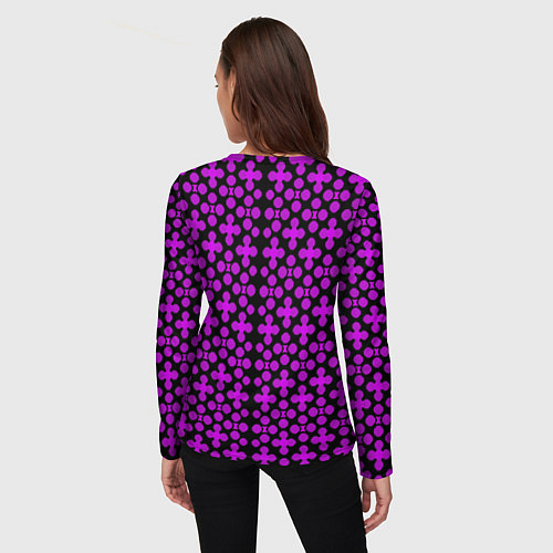 Женский лонгслив Розовые четырёхлистники на чёрном фоне / 3D-принт – фото 4