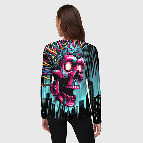 Женский лонгслив Cyber skull - ai art fantasy / 3D-принт – фото 4