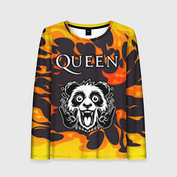 Лонгслив женский Queen рок панда и огонь, цвет: 3D-принт