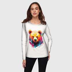 Лонгслив женский Мишка в городе: голова медведя на фоне красочного, цвет: 3D-принт — фото 2